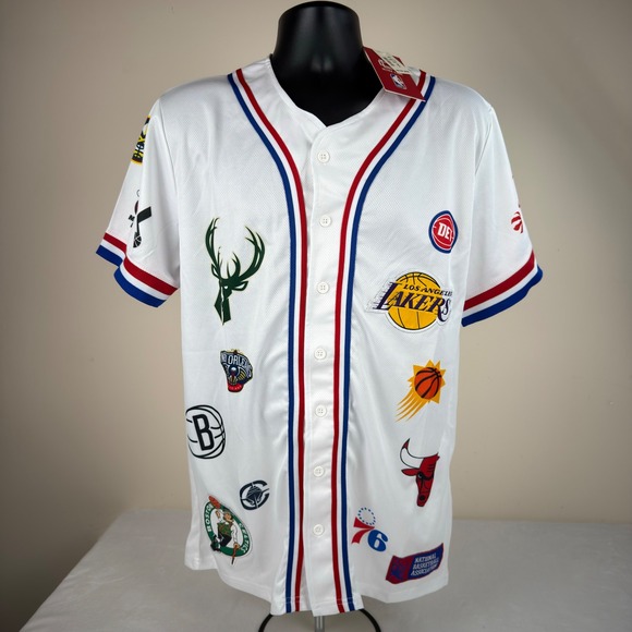 Ultra Game Other - NBA Ultra Game Mens All Over Team Logo Baseball Jersey White Medium New $85